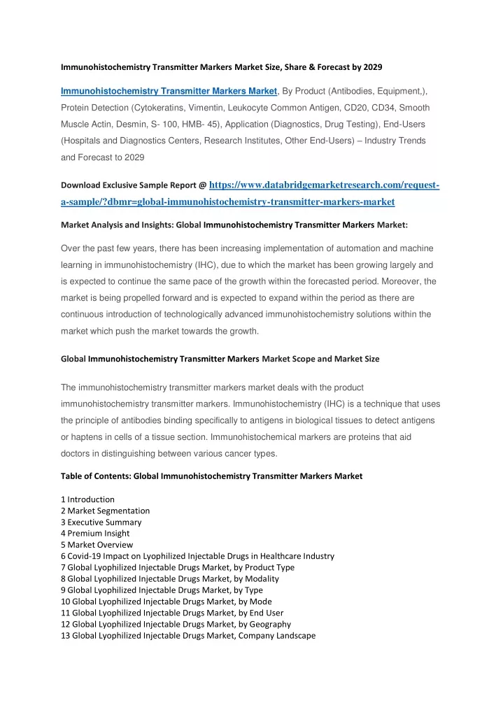 immunohistochemistry transmitter markers market