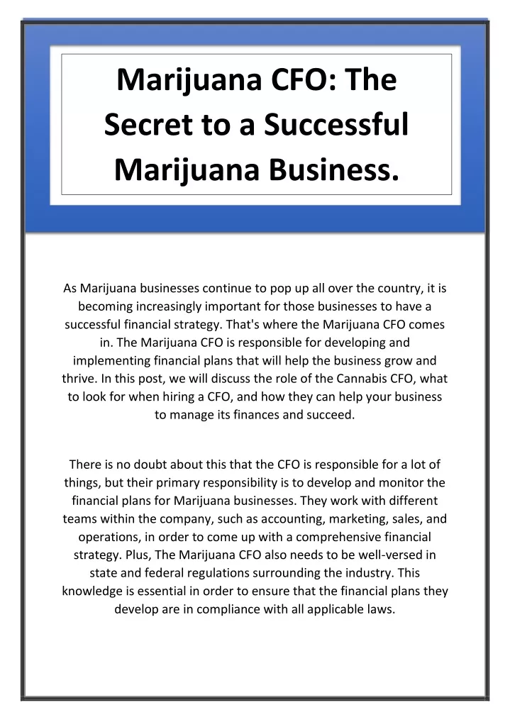 marijuana cfo the secret to a successful