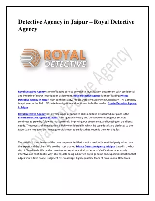 Detective Agency in Jaipur – Royal Detective Agency