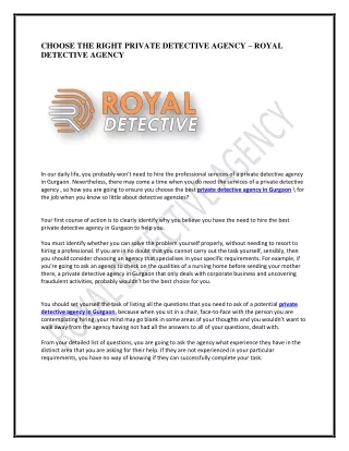 CHOOSE THE RIGHT PRIVATE DETECTIVE AGENCY – ROYAL DETECTIVE AGENCY