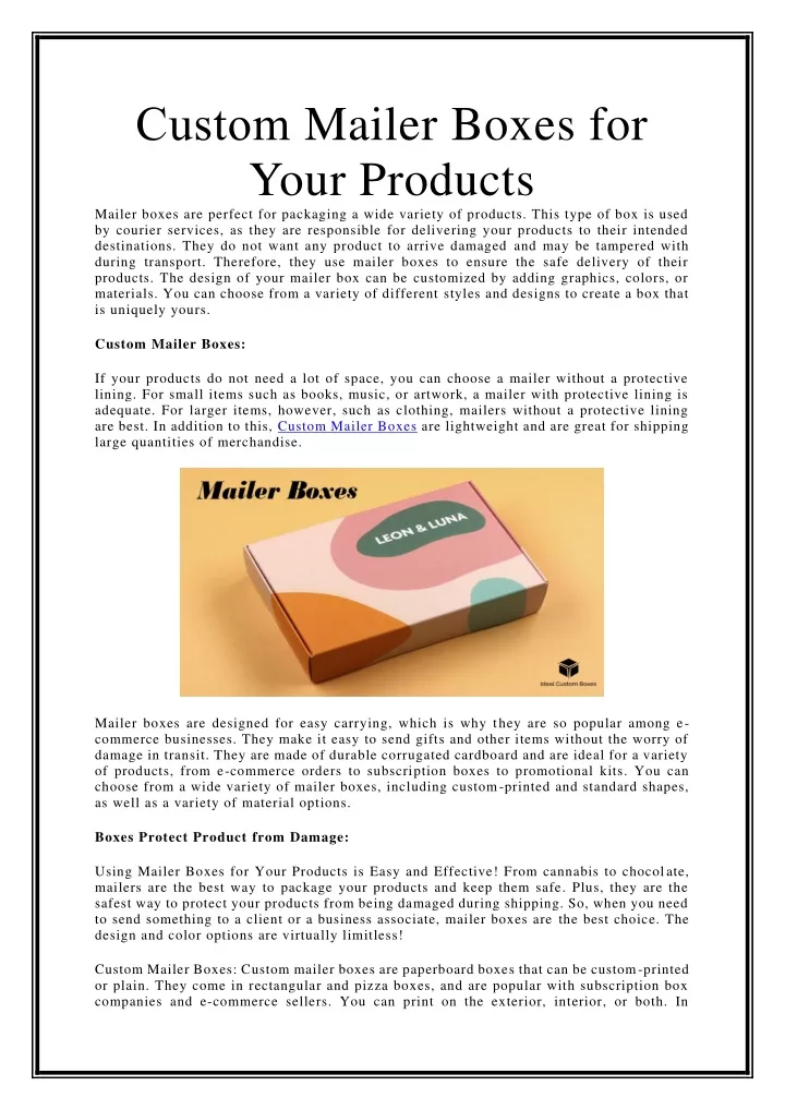 custom mailer boxes for your products mailer