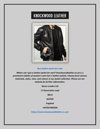 Buy Leather Jacket for Men | Knockwoodleather.co.uk