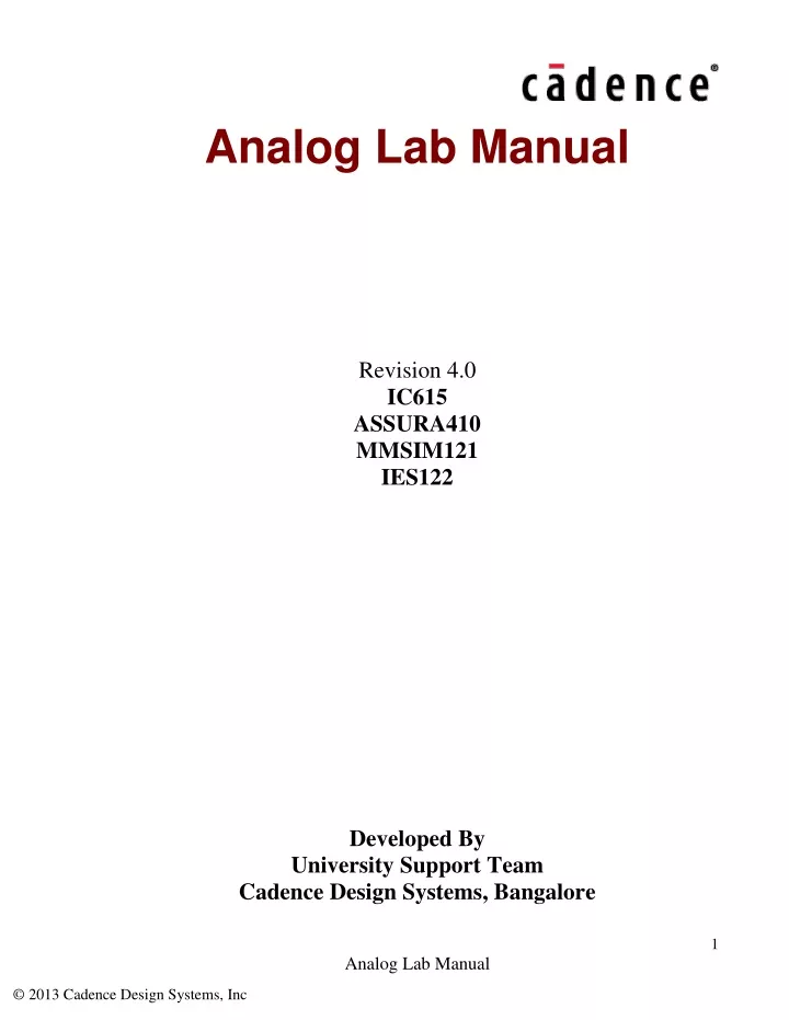 analog lab manual revision 4 0 ic615 assura410