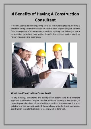 4 Benefits of Having A Construction Consultant