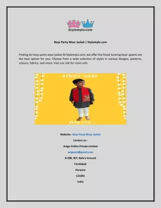 Boys Party Wear Jacket  Stylemylo