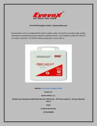 First Aid Kit Supplier Online  Eyevexonline