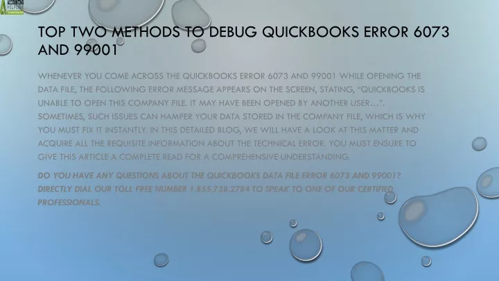 top two methods to debug quickbooks error 6073 and 99001