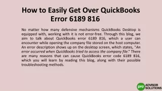 How to Easily Get Over Quickbooks Error 6189 816