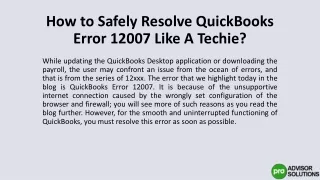 How to Safely Resolve QuickBooks Error 12007 Like A Techie?
