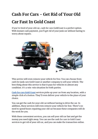 Cash For Cars - Get Rid of Your Old Car Fast In Gold Coast