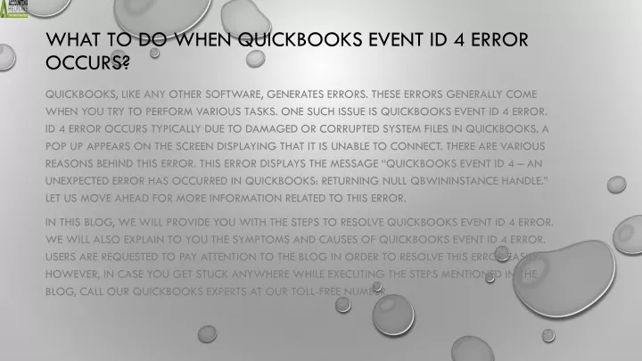 what to do when quickbooks event id 4 error occurs