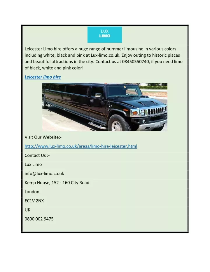 leicester limo hire offers a huge range of hummer