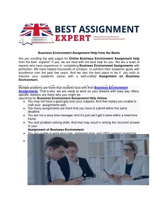 business environment assignment help from