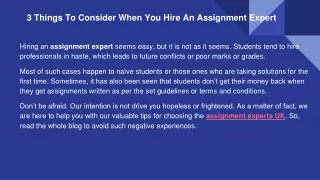 3 Things To Consider When You Hire An Assignment Expert