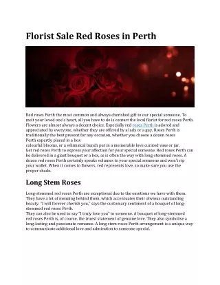 Florist Sale Red Roses In Perth