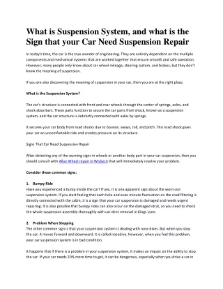 what is the Sign that your Car Need Suspension Repair