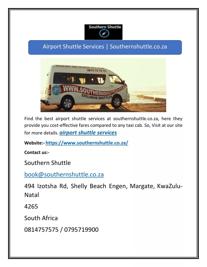 airport shuttle services southernshuttle co za