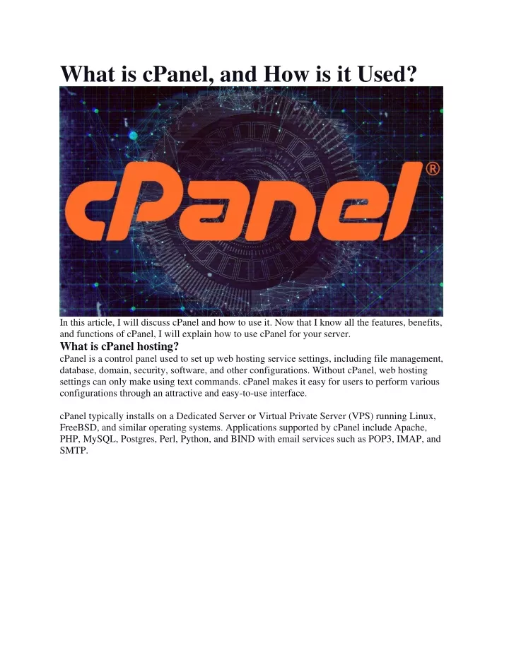 what is cpanel and how is it used