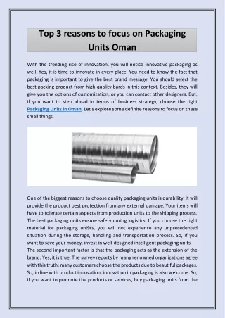top 3 reasons to focus on packaging units oman