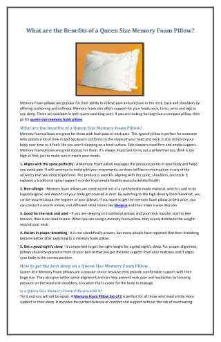 what are the benefits of a queen size memory foam