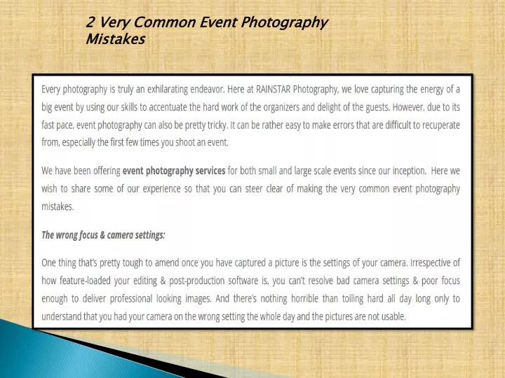 2 very common event photography mistakes