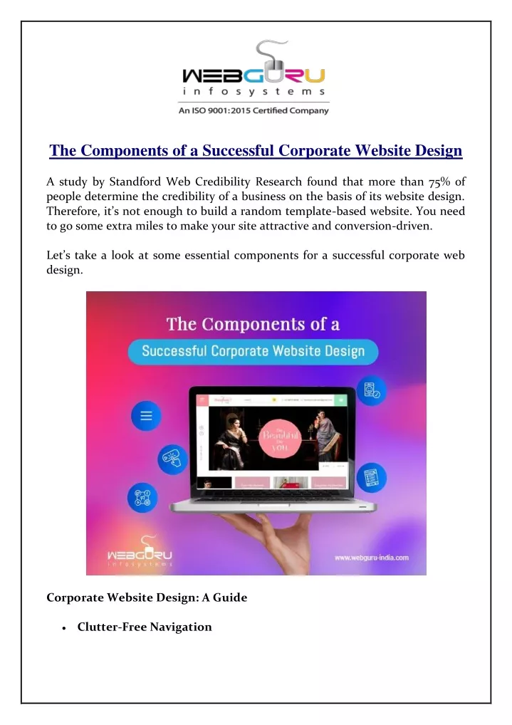 the components of a successful corporate website