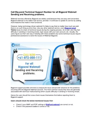 Call Bigpond Technical Support Number for all Bigpond Webmail Sending and Receiving problems