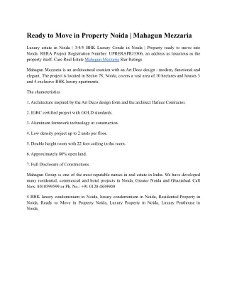 Ready to Move in Property Noida | Mahagun Mezzaria