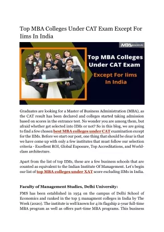 Top MBA colleges under the CAT exam except for IIMs
