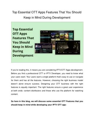 Top Essential OTT Apps Features That You Should Keep in Mind During Development