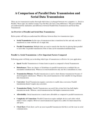 a comparison of parallel data transmission
