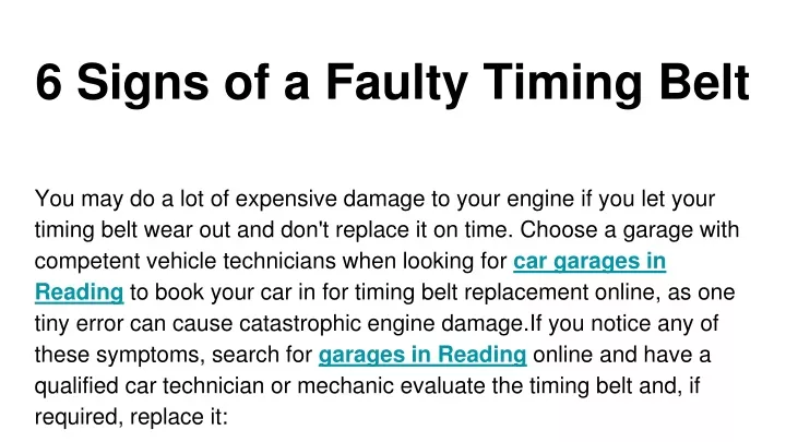 6 signs of a faulty timing belt