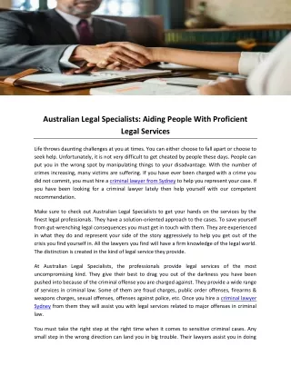 Australian Legal Specialists Aiding People With Proficient Legal Services