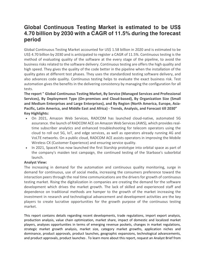 global continuous testing market is estimated