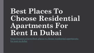 Best Places To Choose Residential Apartments For Rent In Dubai