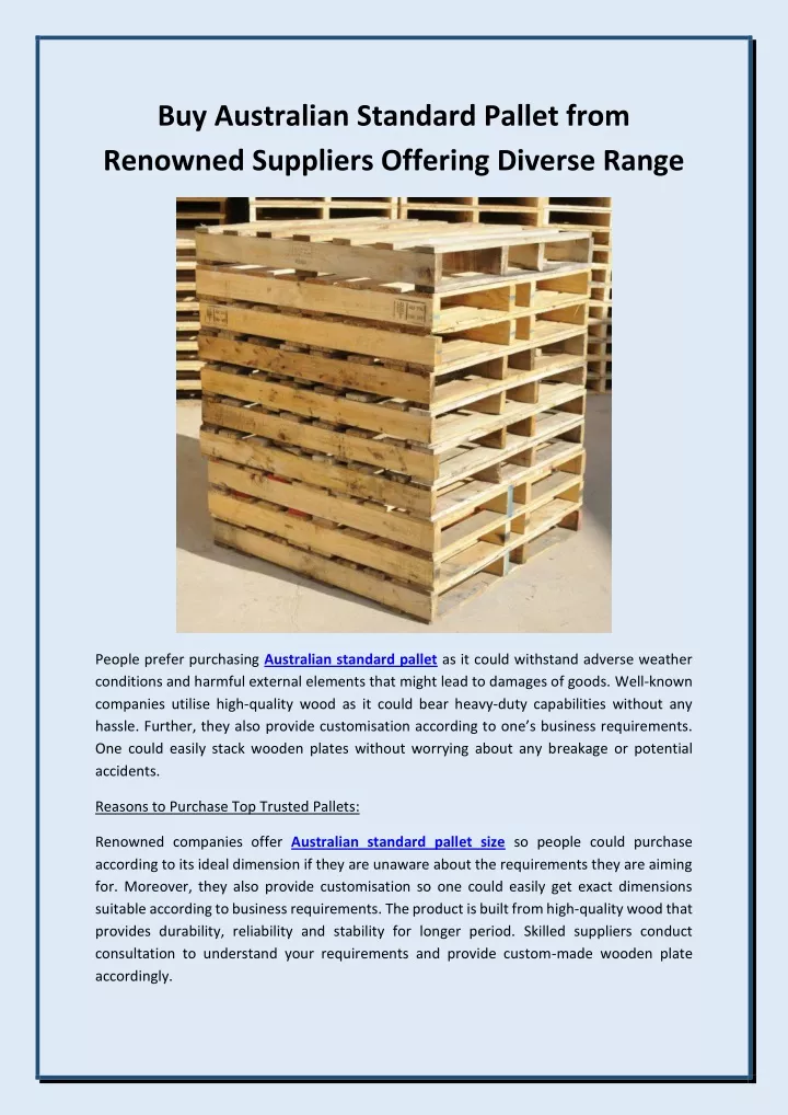 buy australian standard pallet from renowned