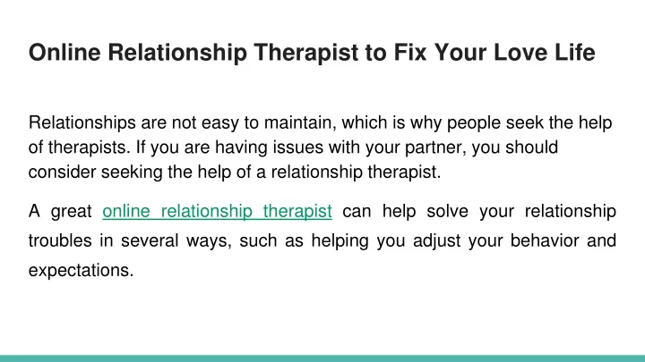 online relationship therapist to fix your love life