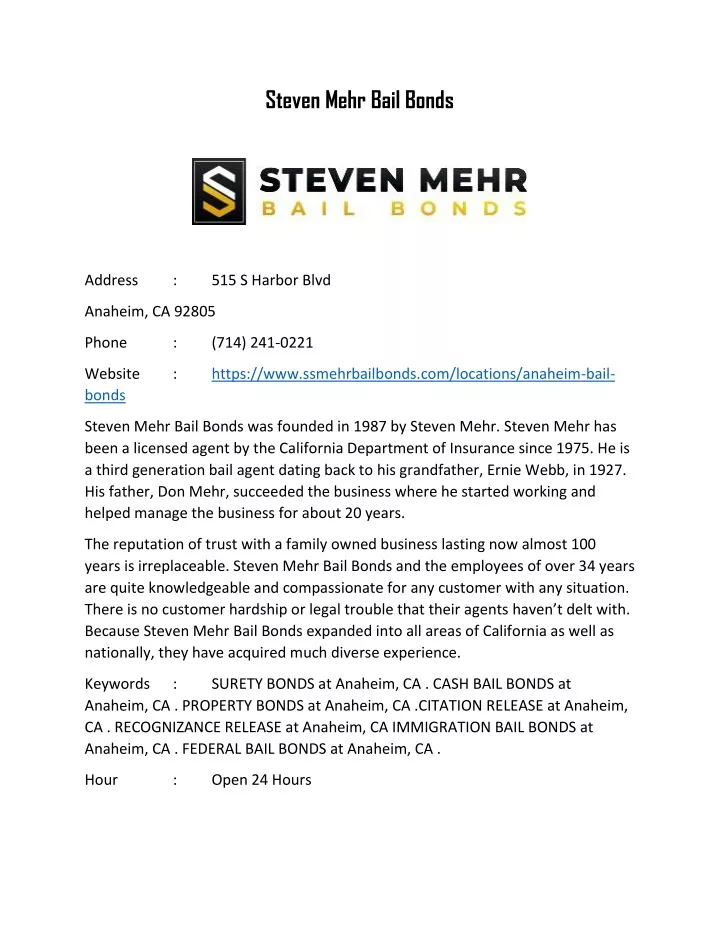 steven mehr bail bonds