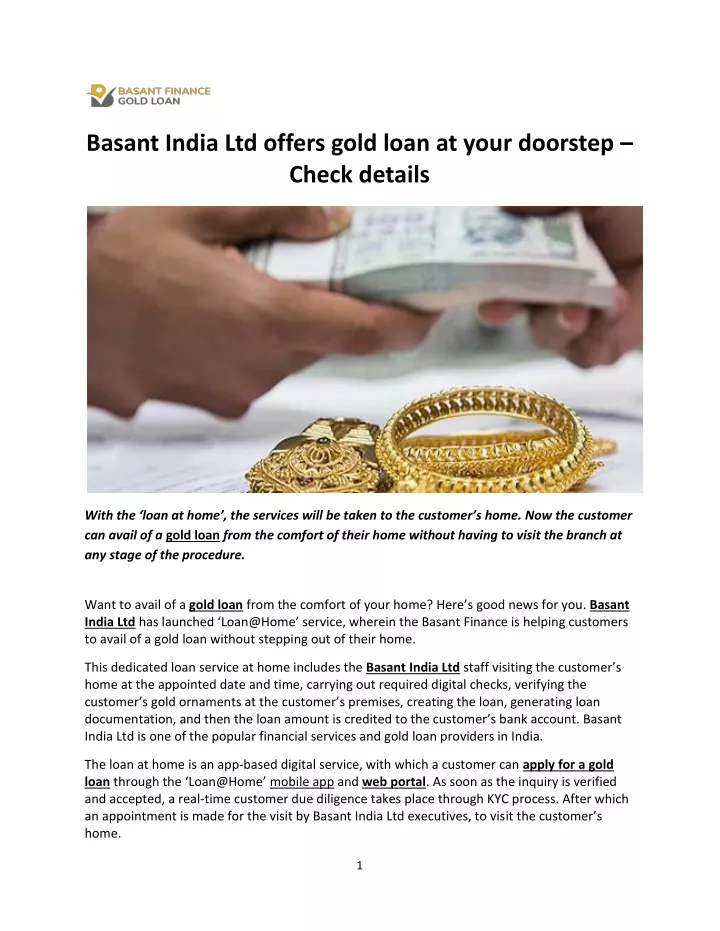 basant india ltd offers gold loan at your
