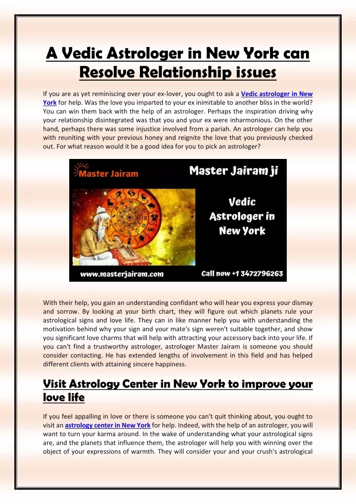 a vedic astrologer in new york can resolve
