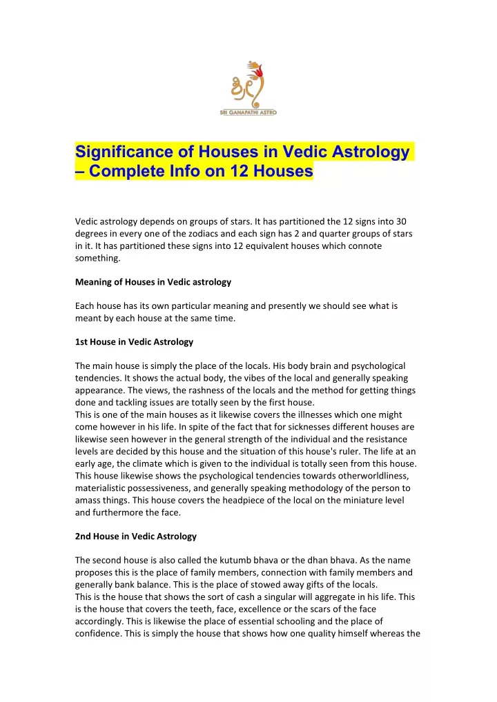 significance of houses in vedic astrology