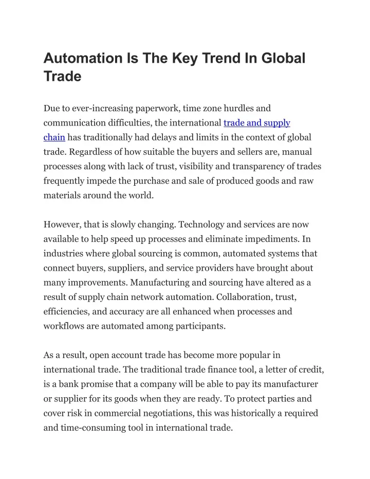 automation is the key trend in global trade