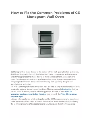 How to Fix the Common Problems of GE Monogram Wall Oven