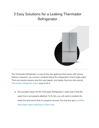 3 Easy Solutions for a Leaking Thermador Refrigerator