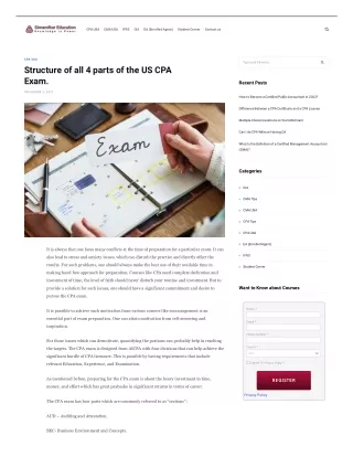 Structure of all 4 parts of the US CPA Exam.