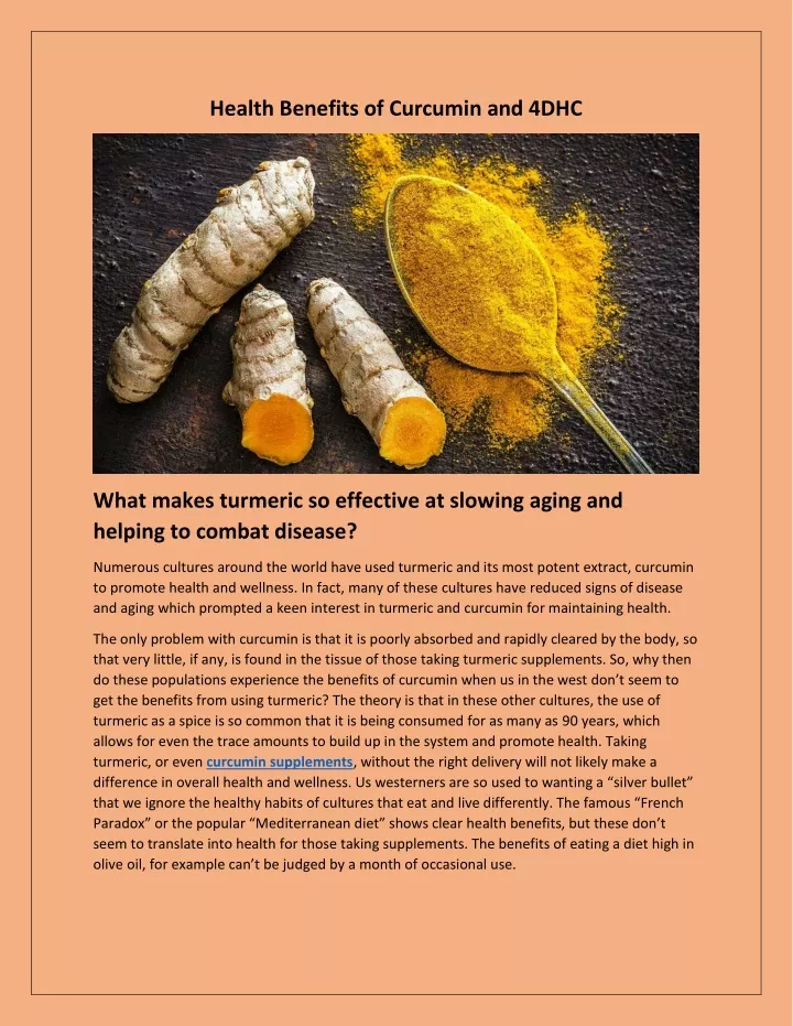 health benefits of curcumin and 4dhc