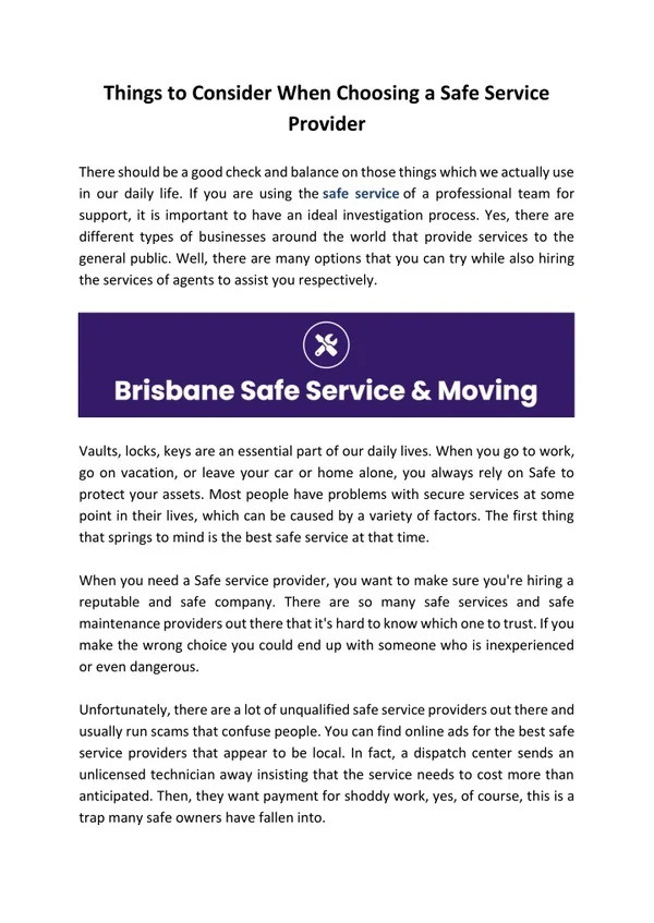 Things to Consider When Choosing a Safe Service Provider