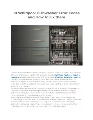 10 Whirlpool Dishwasher Error Codes and How to Fix them