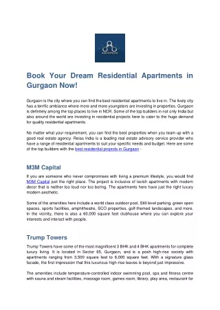Book Your Dream Residential Apartments in Gurgaon Now