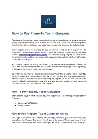 how to pay property tax in gurgaon